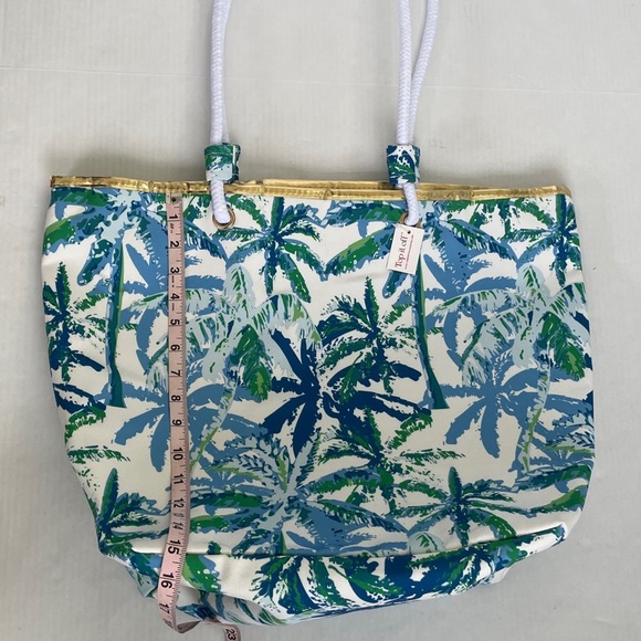 Top It Off Catalina Tote Bag Tropical Palm Print Tote Bag Blue and Green - Picture 11 of 15